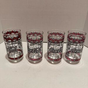 Vintage Tiffany Style Stained Glass 16 oz. Coca Cola Glasses Set of 4